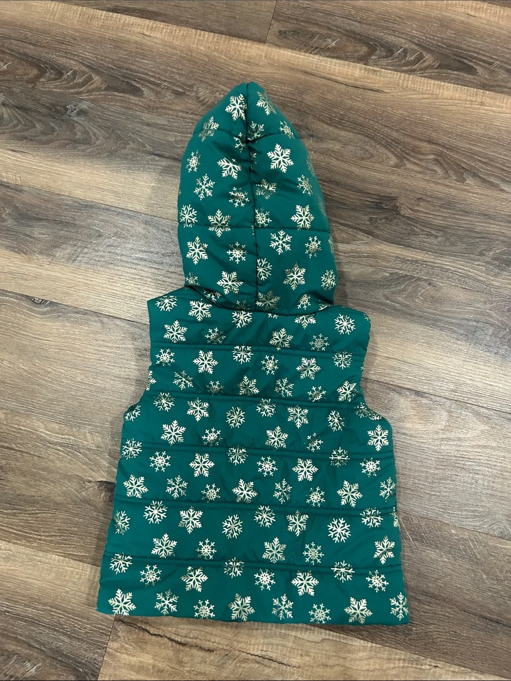 Isaac Mizrahi Girls Puffer Vest Size X-Small (4) Green Snowflake Hooded Faux Fur